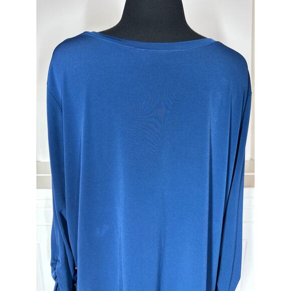 Susan Graver Liquid Knit V-Neck Tunic Top 3/4 Ruched Sleeves Blue Sz XL Stretch - Picture 9 of 10